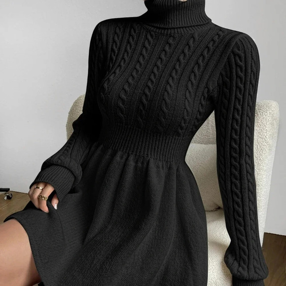 Cable Knit Turtleneck Sweater Dress - Picture 4 of 6